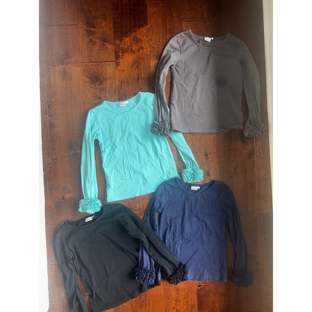 Adora-bay Girls Ruffle Cuff Long Sleeve Tops Set of 4 Black Navy Grey Aqua